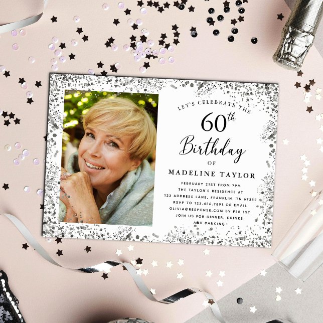 Elegant Silver 60th Birthday Invitation (Creator Uploaded)