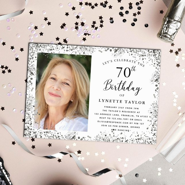 Elegant Silver 70th Birthday Invitation (Creator Uploaded)