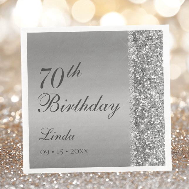Elegant Silver 70th Birthday Napkin (Creator Uploaded)