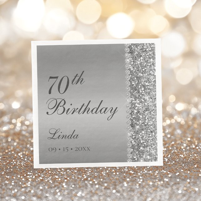 Elegant Silver 70th Birthday Napkin (Creator Uploaded)