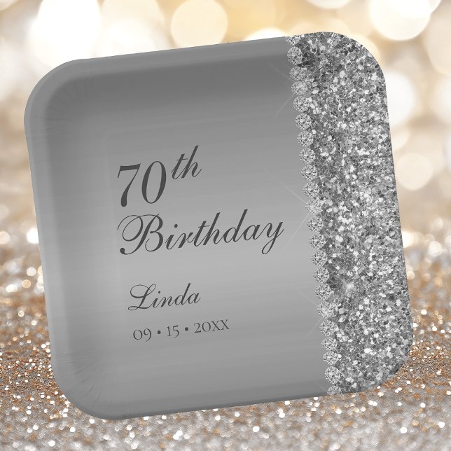 Elegant Silver 70th Birthday Paper Plate (Creator Uploaded)