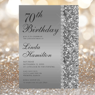 Elegant Silver 70th Birthday Photo Invitation