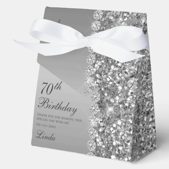 Elegant Silver 70th Birthday Thank You Favour Box (Front)