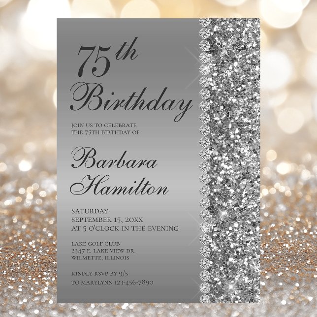 Elegant Silver 75th Birthday Invitation (Creator Uploaded)