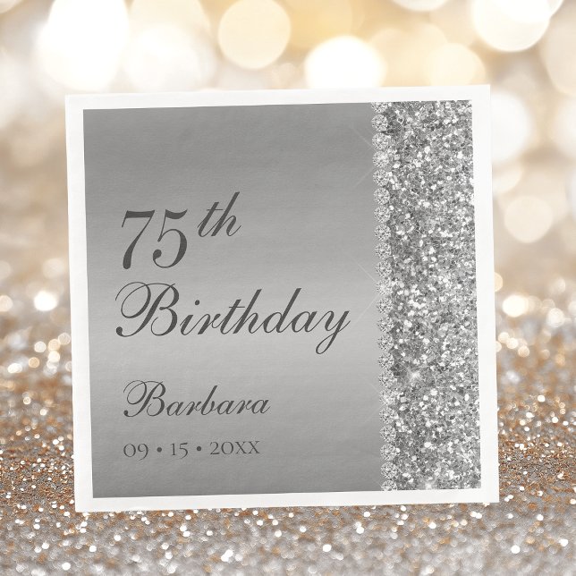 Elegant Silver 75th Birthday Napkin (Creator Uploaded)