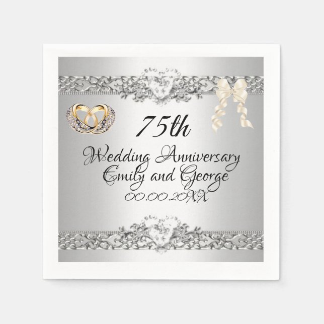 Elegant Silver 75th Wedding Anniversary Paper Napkin (Front)
