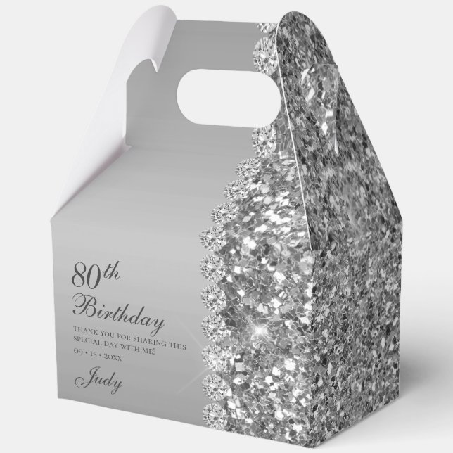 Elegant Silver 80th Birthday Favour Box (Front)