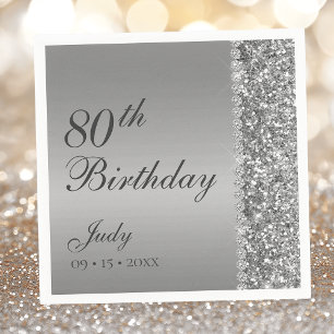 Elegant Silver 80th Birthday Napkin