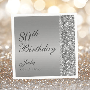 Elegant Silver 80th Birthday Napkin