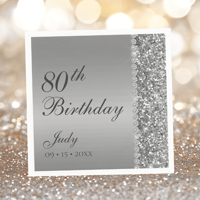Elegant Silver 80th Birthday Napkin (Creator Uploaded)