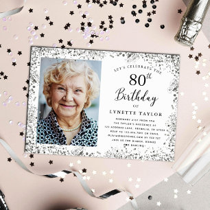 Elegant Silver 80th Birthday Party Invitation
