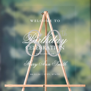 Elegant Silver 80th Birthday Party Welcome  Acrylic Sign