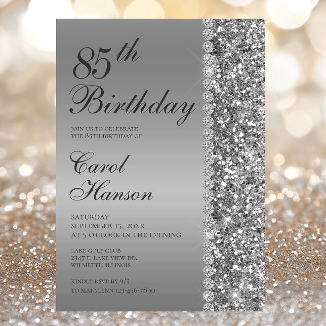Elegant Silver 85th Birthday Party Invitation (Creator Uploaded)