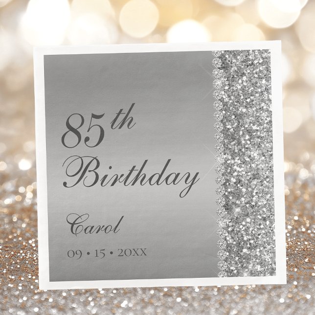Elegant Silver 85th Birthday Party Napkin (Creator Uploaded)