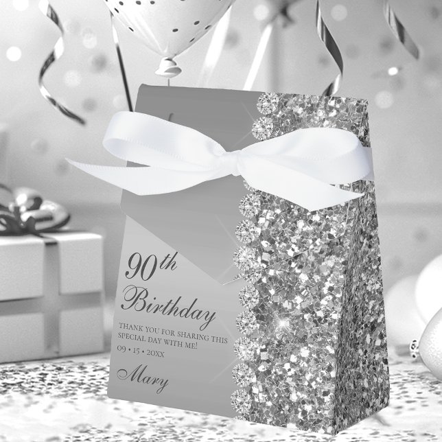 Elegant Silver 90th Birthday Favour Box (Creator Uploaded)
