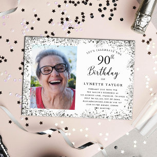 Elegant Silver 90th Birthday Party Invitation