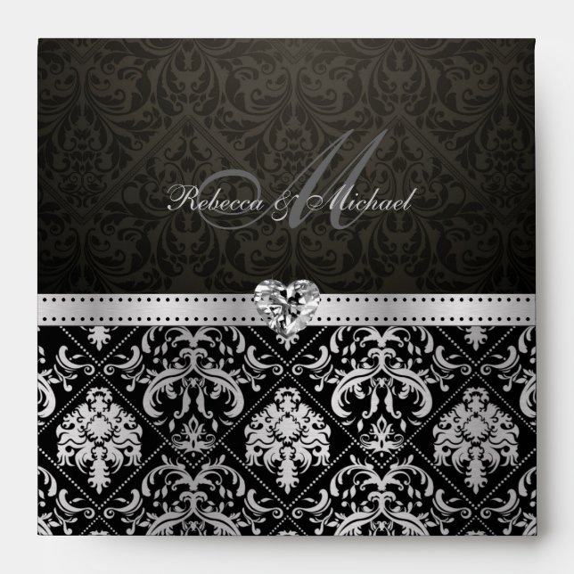 Elegant Silver and Black Damask Envelopes (Front)