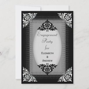 Elegant Silver and Black Engagement Party Invitation