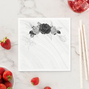 elegant silver and black floral wedding napkin