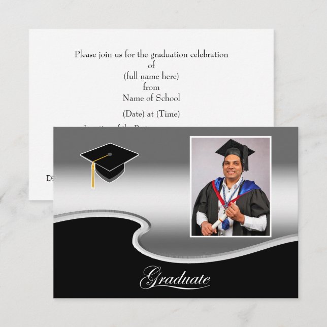 Elegant Silver and Black Grad Party enclosure Card (Front/Back)