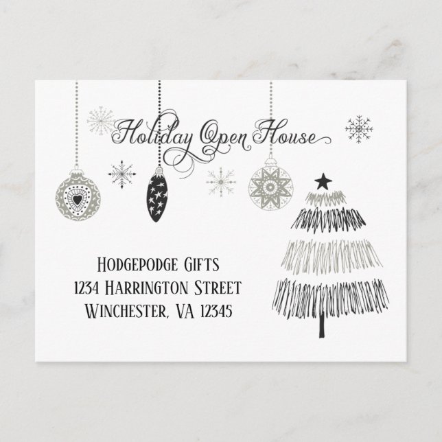 Elegant Silver and Black Holiday Open House | (Front)
