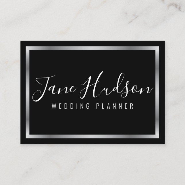 Elegant Silver and Black Minimalist Business Card (Front)