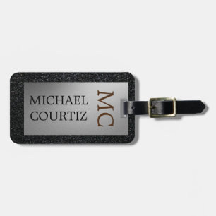 Elegant silver and black Monogrammed Luggage Tag