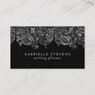 Elegant Silver And Black Paisley Wedding Planner Business Card