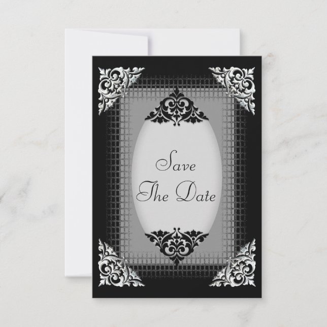 Elegant Silver and Black Save the Date Wedding (Front)