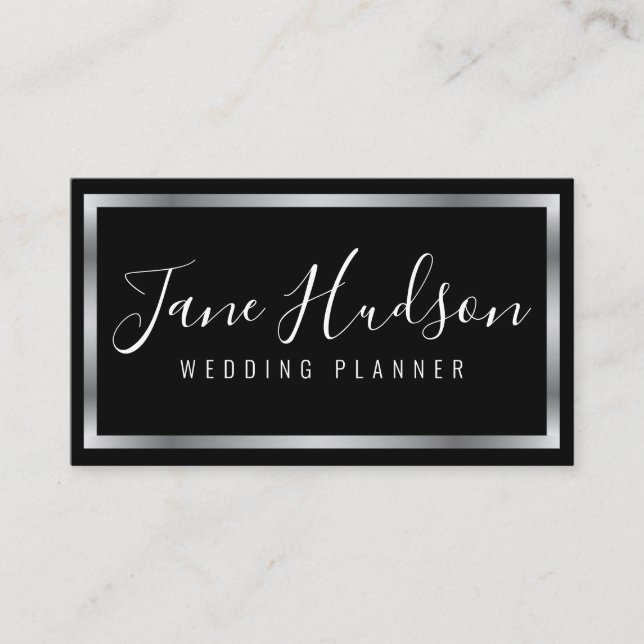 Elegant Silver and Black Simple Minimalist Business Card (Front)