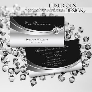 Elegant Silver and Black with Sparkle Diamond Chic Business Card