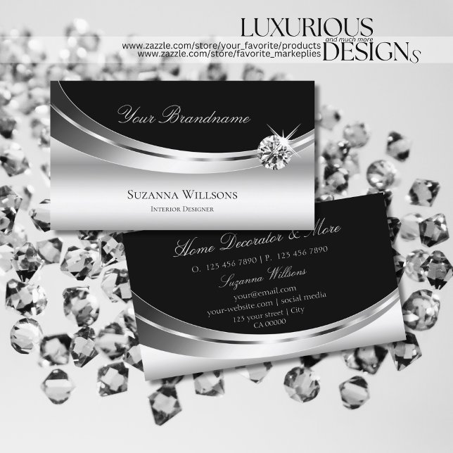 Elegant Silver and Black with Sparkle Diamond Chic Business Card (Creator Uploaded)