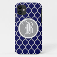Elegant Silver and Blue Quatrefoil Monogram Custom