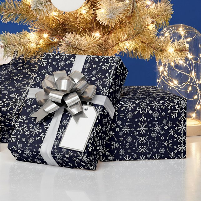 Elegant silver and blue snowflakes pattern wrapping paper (Creator Uploaded)