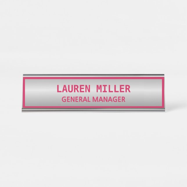 Elegant Silver and Burgundy Desk Name Plate (Front)