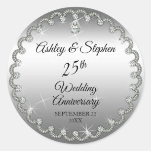 Elegant Silver and Diamonds  25th Anniversary Classic Round Sticker