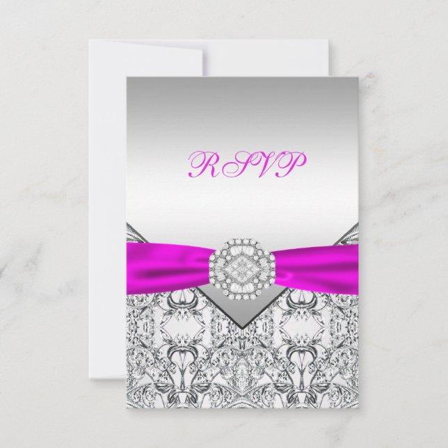 Elegant Silver and Fuchsia RSVP Card (Front)