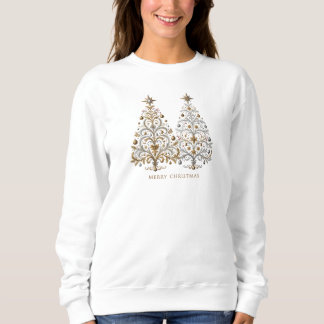 Elegant Silver and Gold Christmas Tree Design Sweatshirt