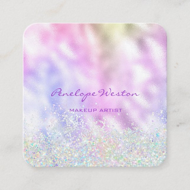Elegant Silver and Purple Pastel Square Business Card (Front)