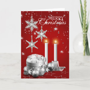 Elegant Silver and Red Christmas Greeting Card
