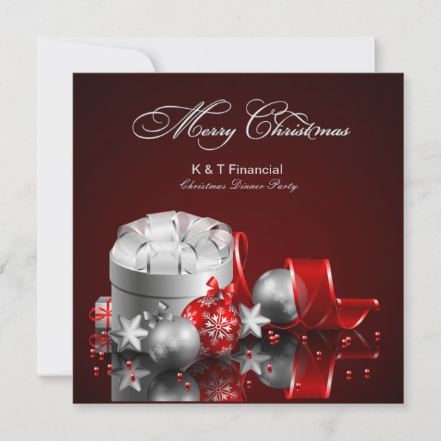 Elegant Silver and Red Corporate Christmas Party Invitation (Front)