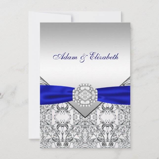 Elegant Silver and Royal Blue Wedding Invitations (Front)