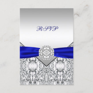 Elegant Silver and Royal Blue Wedding RSVP Card