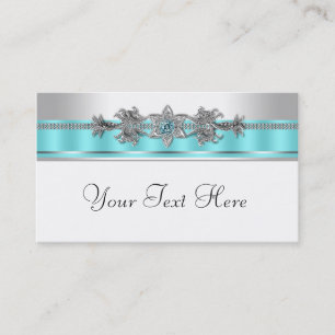 Elegant Silver and Teal Blue Business Cards