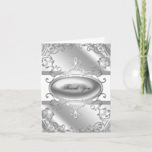 Elegant Silver and White Thank You Cards