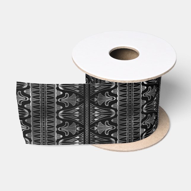Elegant Silver Art Deco Floral Band Pattern Satin Ribbon (Spool)