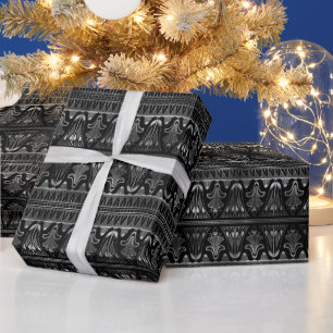 Elegant Silver Art Deco Floral Band Pattern Wrapping Paper