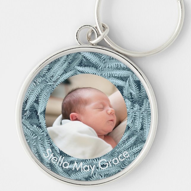 ELEGANT SILVER BABY PHOTO NAME FERN PERSONALIZED KEY RING (Front)