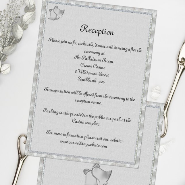 Elegant Silver Bells Wedding Reception Details Invitation (Creator Uploaded)
