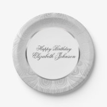 Elegant Silver Birthday Paper Plate